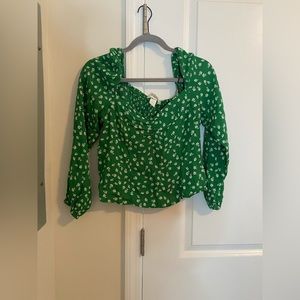 Green Floral Long Sleeve Blouse